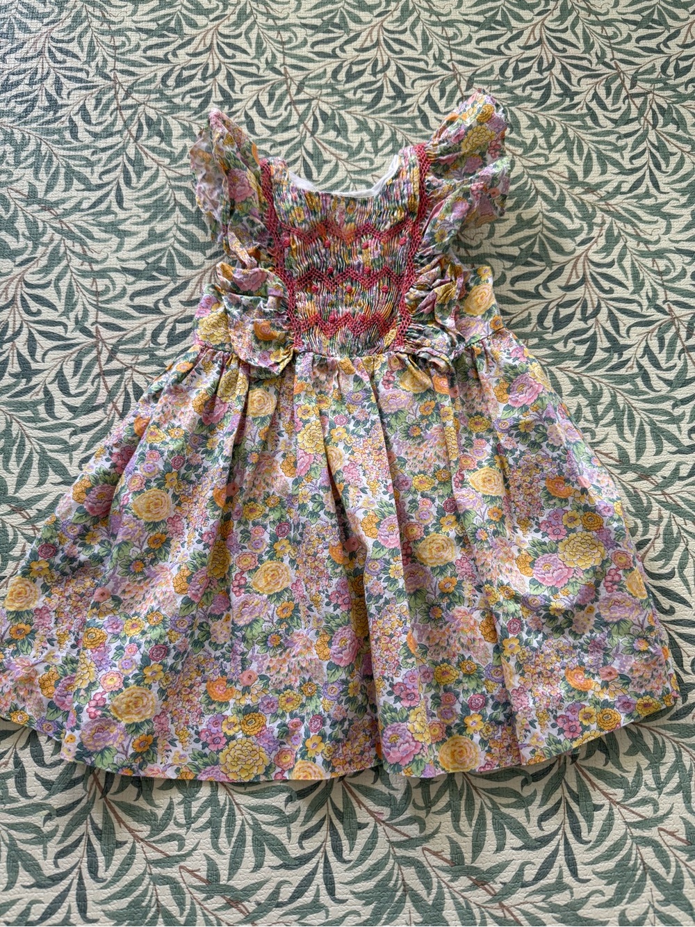 Tartine et Chocolat Floral Smocked Ruffle Dress in Yellow & Pink
